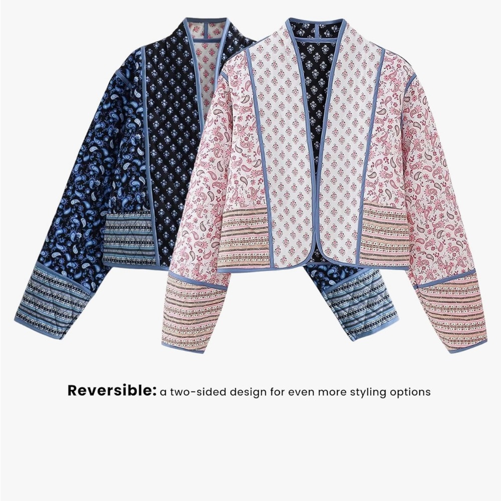 Reversible Cropped Quilted Floral & Paisley Jacket